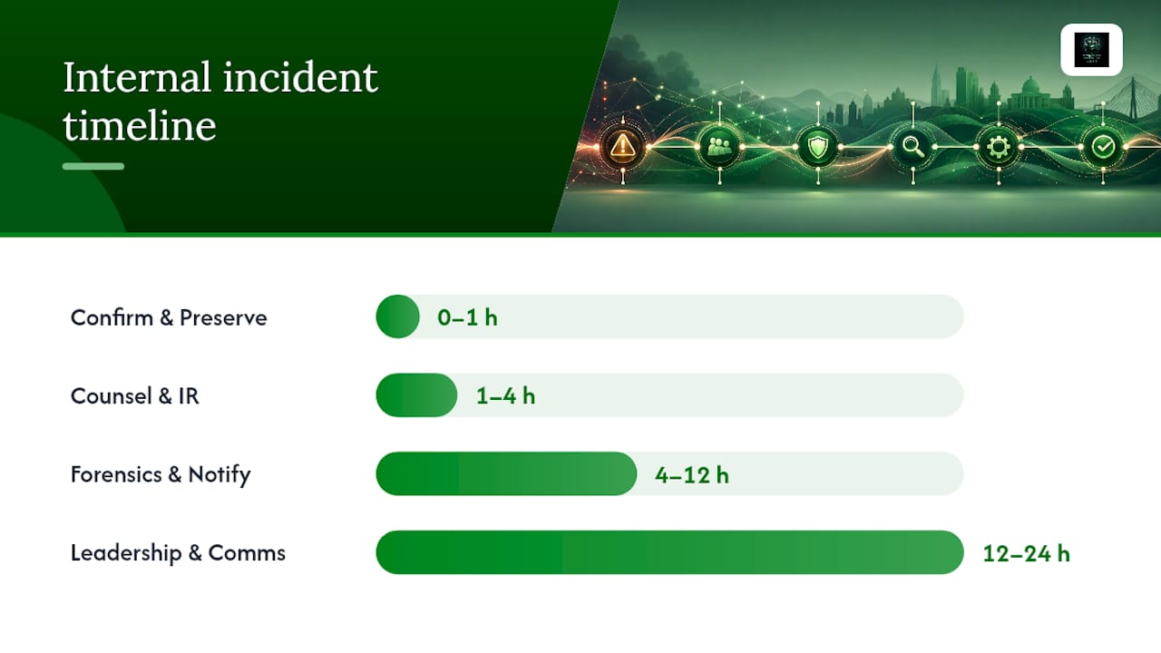 Timeline showing incident response stages and timing