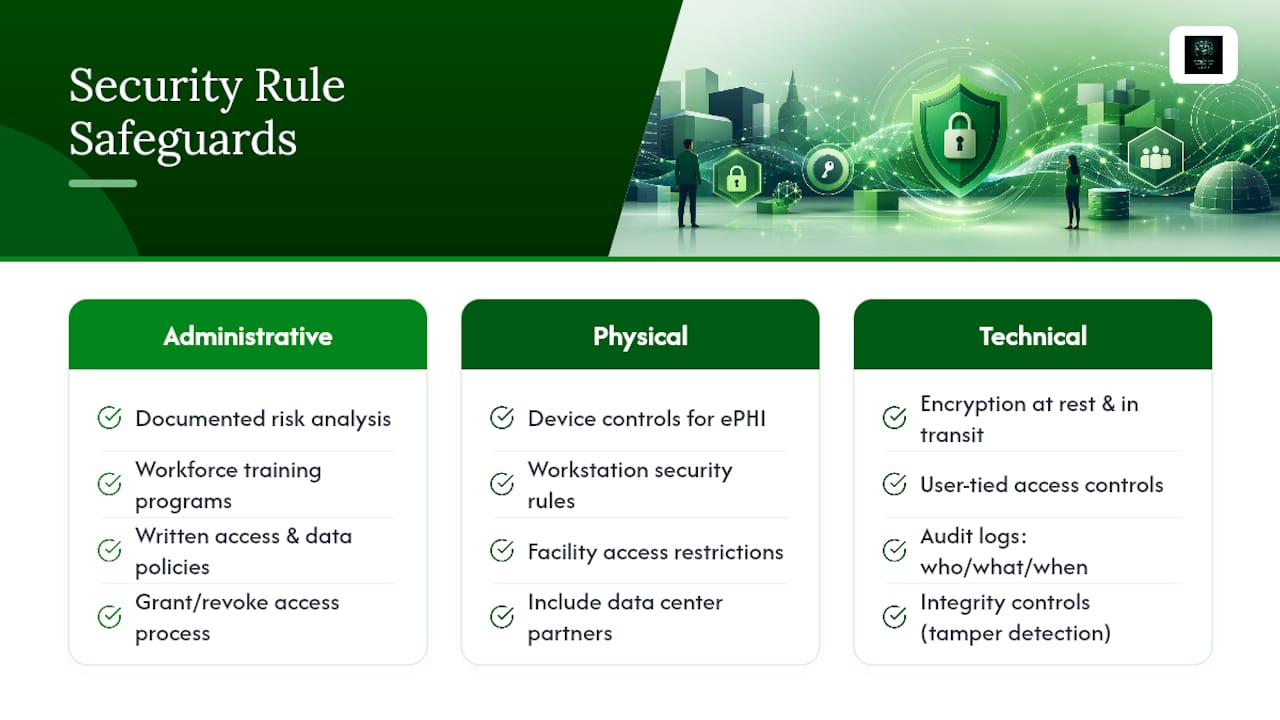 Three HIPAA Security Rule safeguard categories