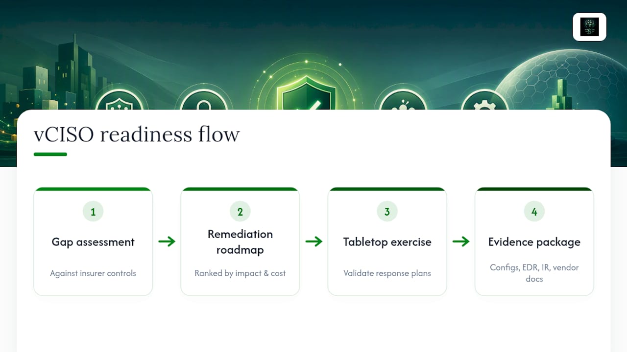 Four-stage cyber insurance readiness workflow