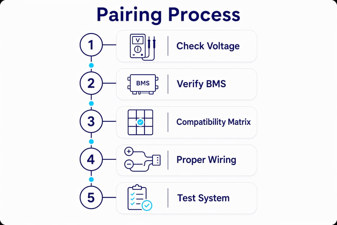 Infographic displaying solar panel battery pairing steps
