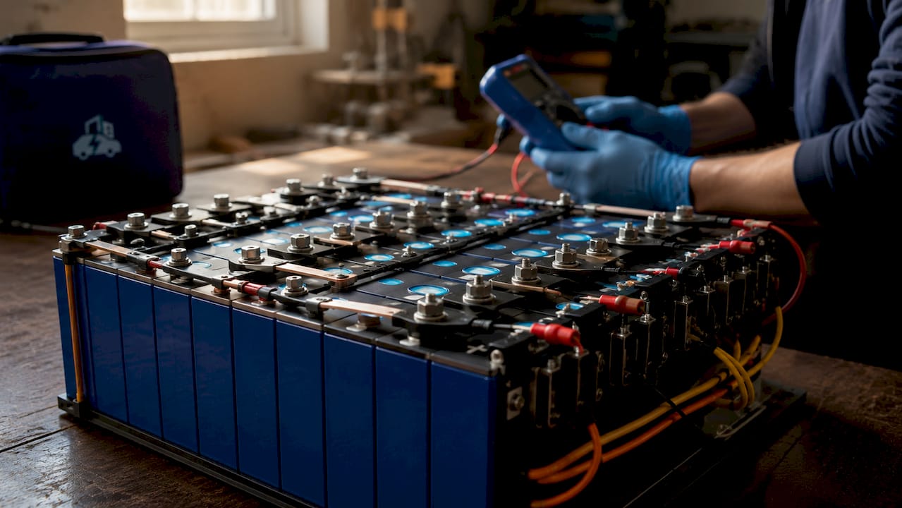 Close-up of lithium iron phosphate battery cells