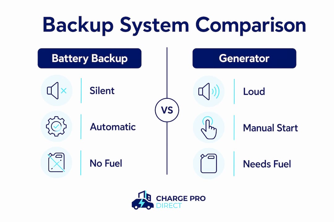 Infographic comparing battery backup and generators