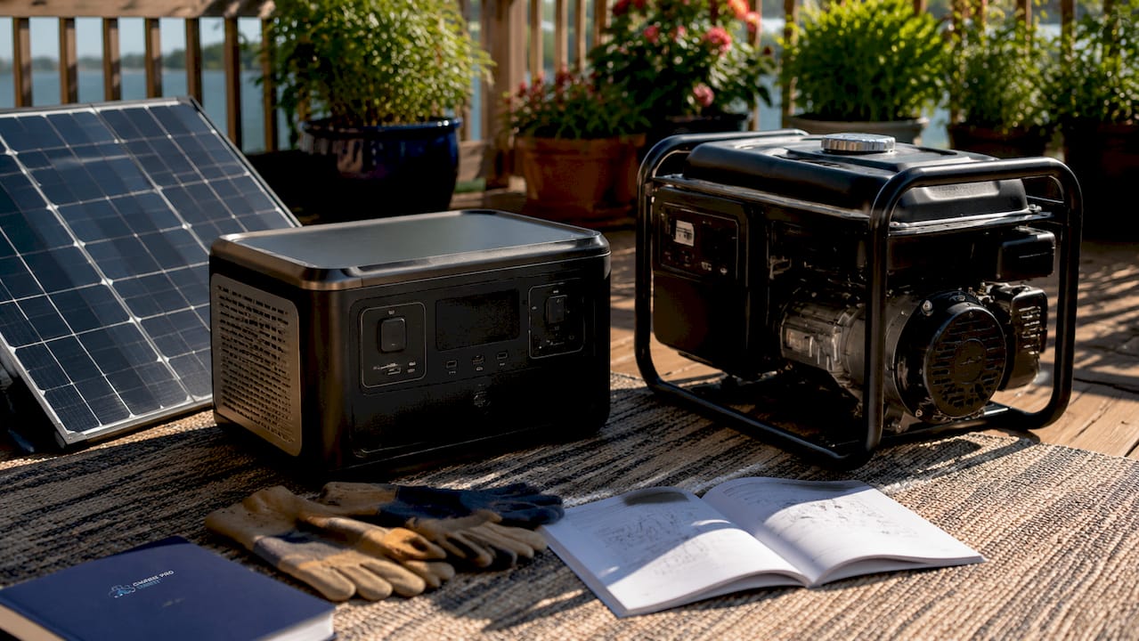 Comparison of solar and gas generators side by side