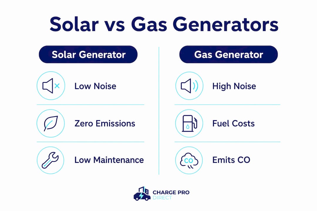 Infographic comparing solar and gas generator benefits