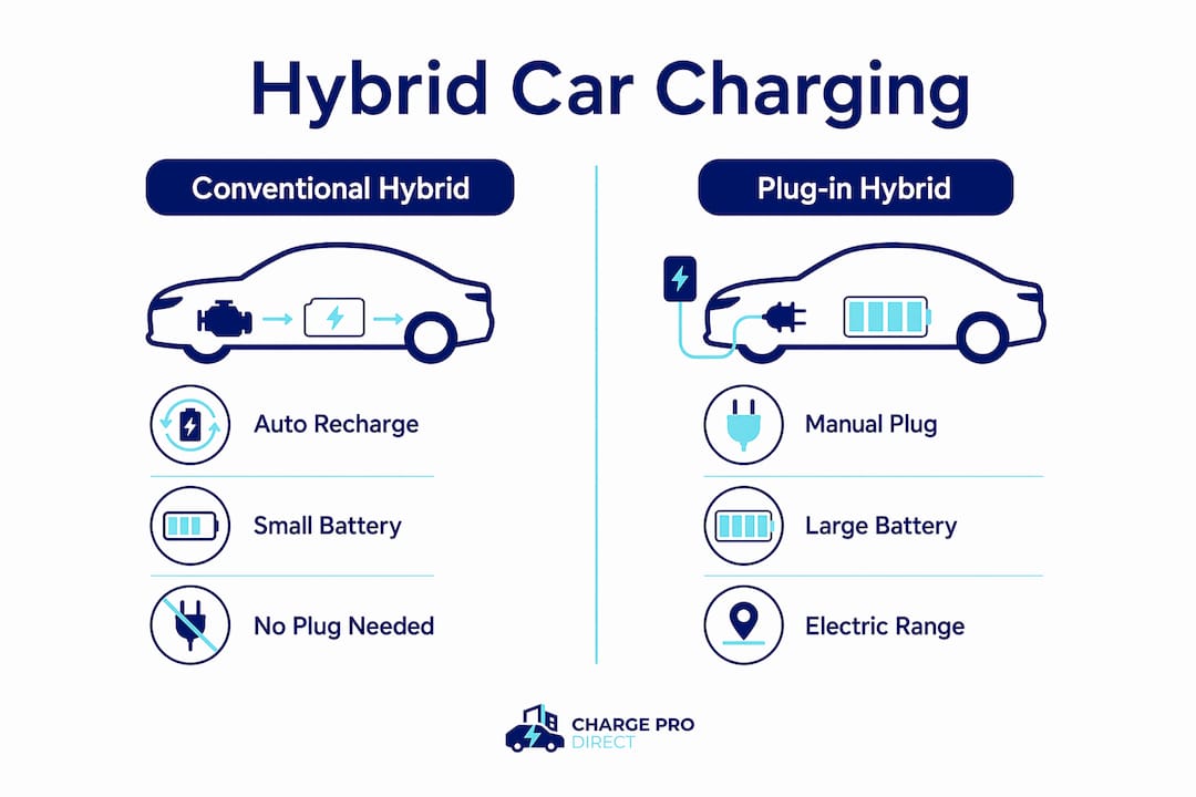Infographic comparing conventional and plug-in hybrid charging