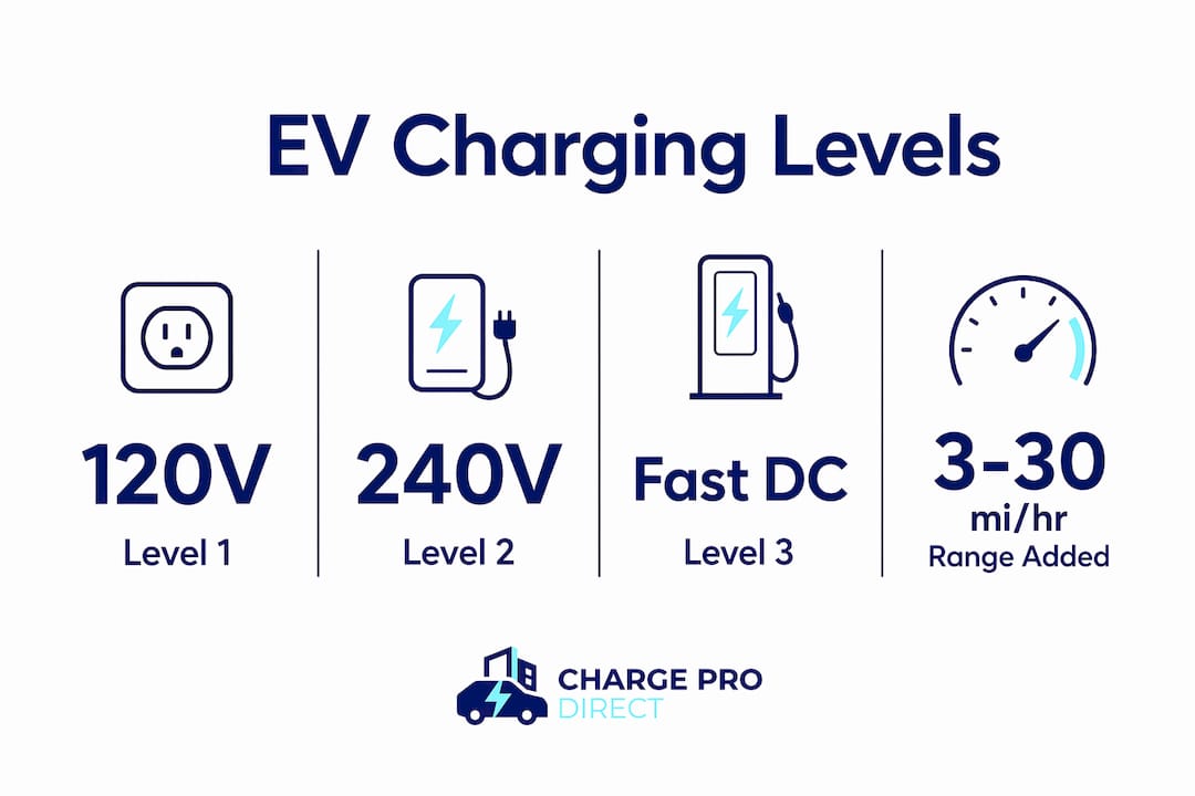 Infographic comparing electric vehicle charging levels