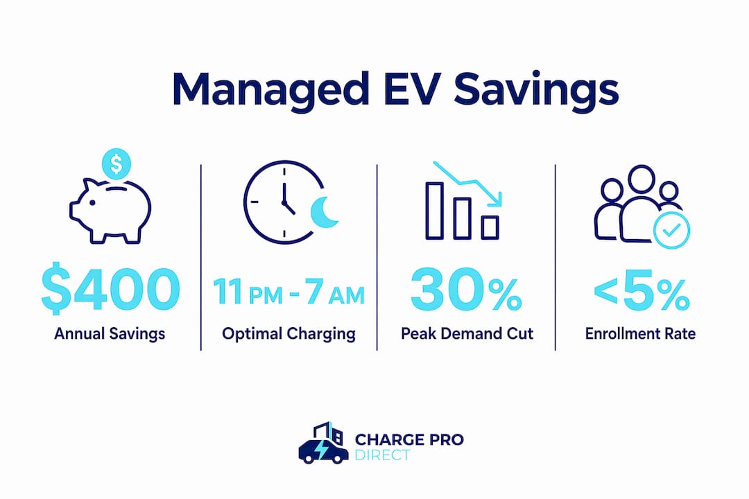 Infographic showing managed EV charging savings and stats