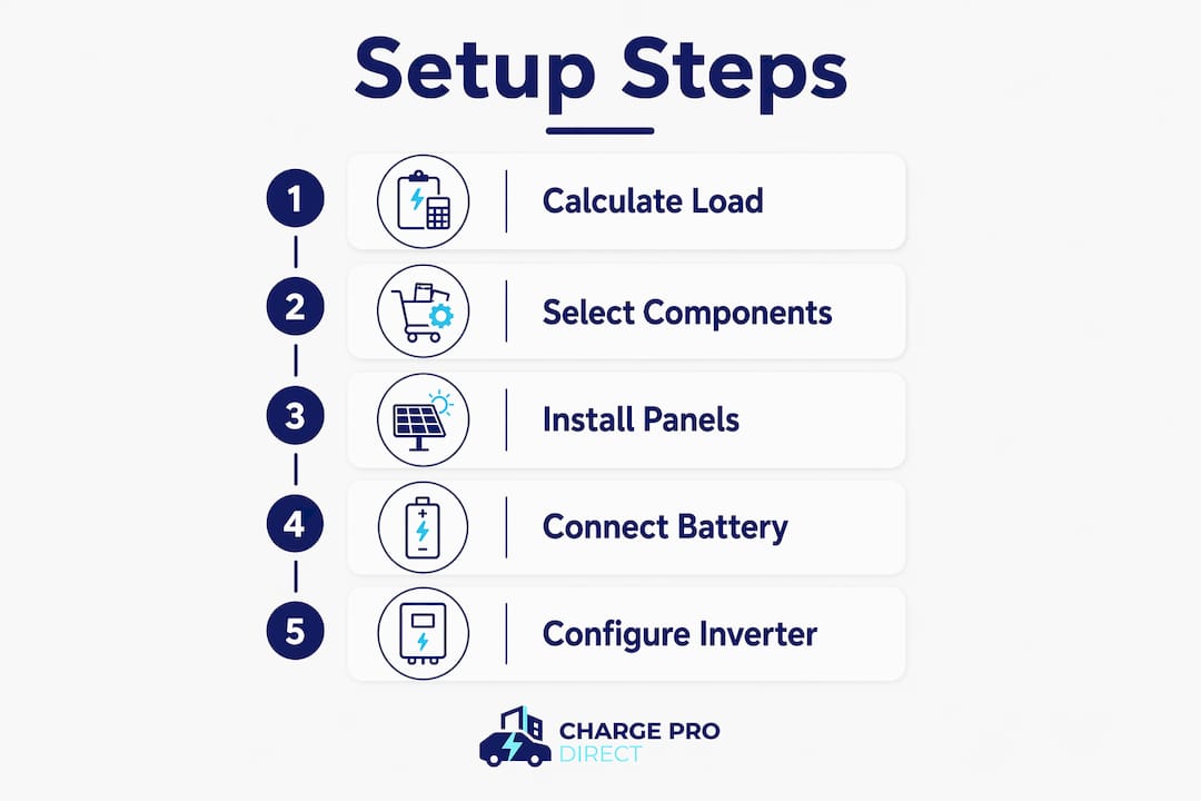Infographic showing step-by-step off-grid solar setup