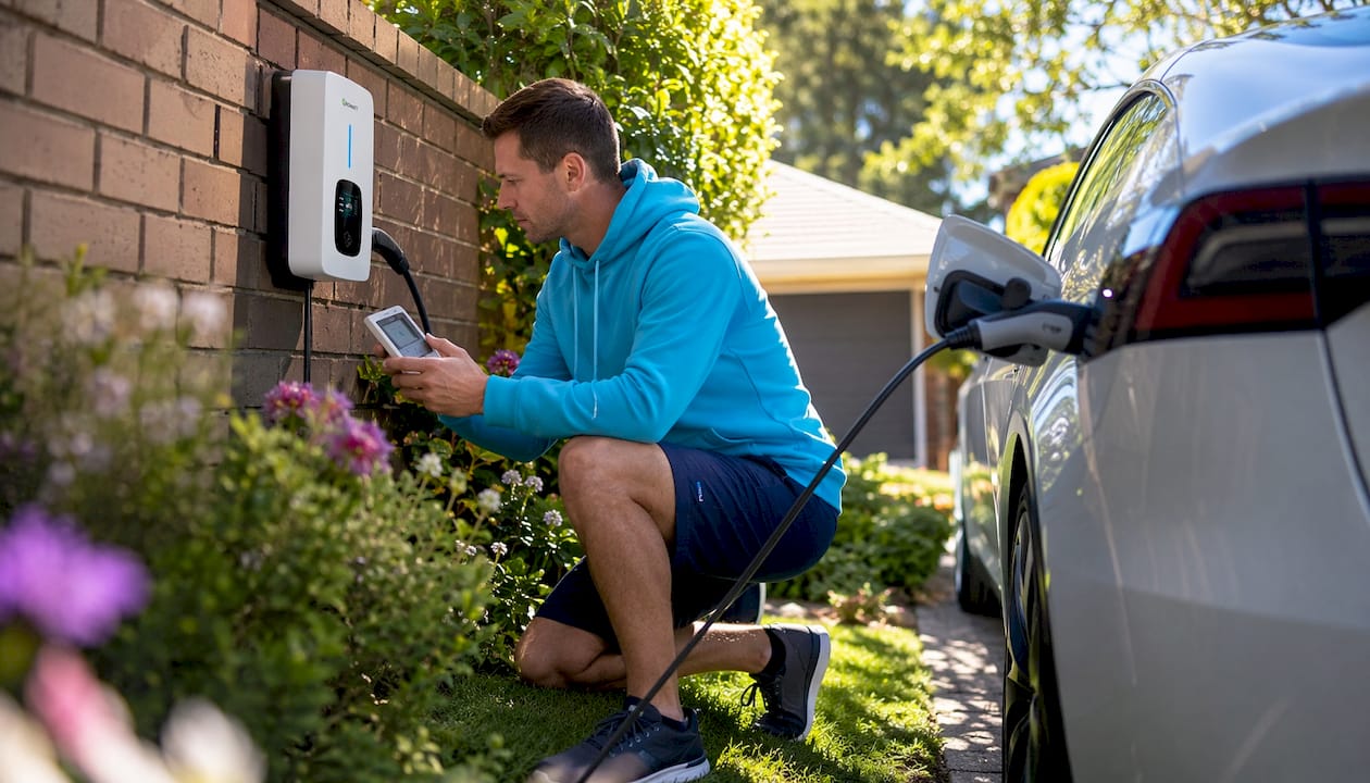 Home solar powered EV charging in driveway