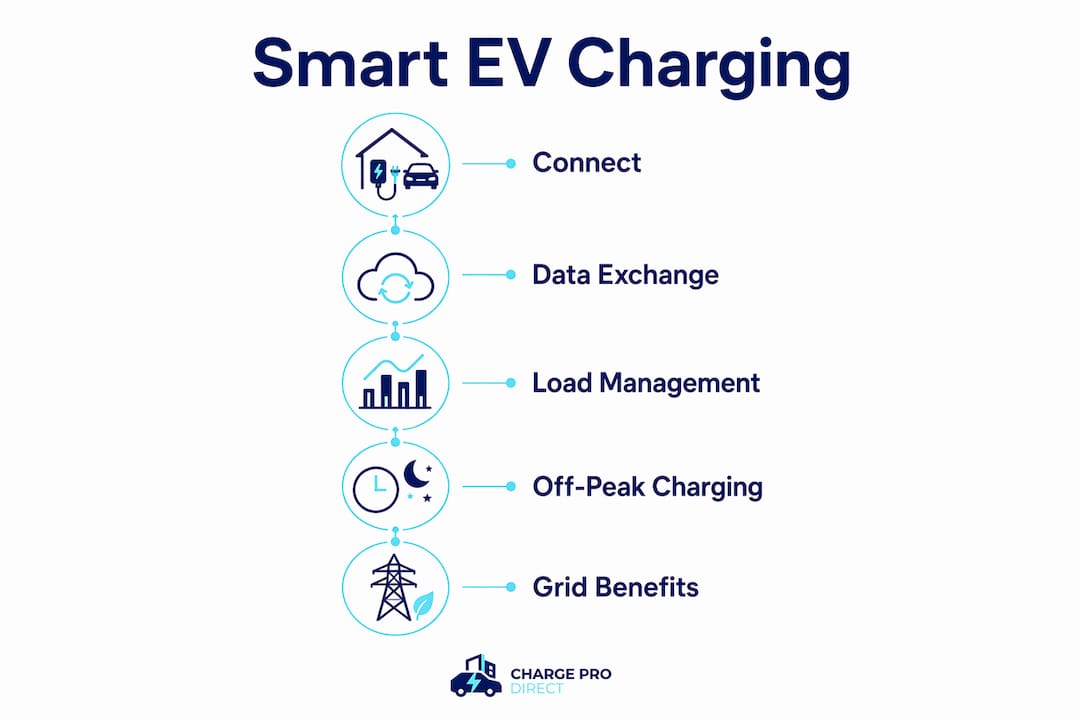 Infographic showing smart EV charger process steps