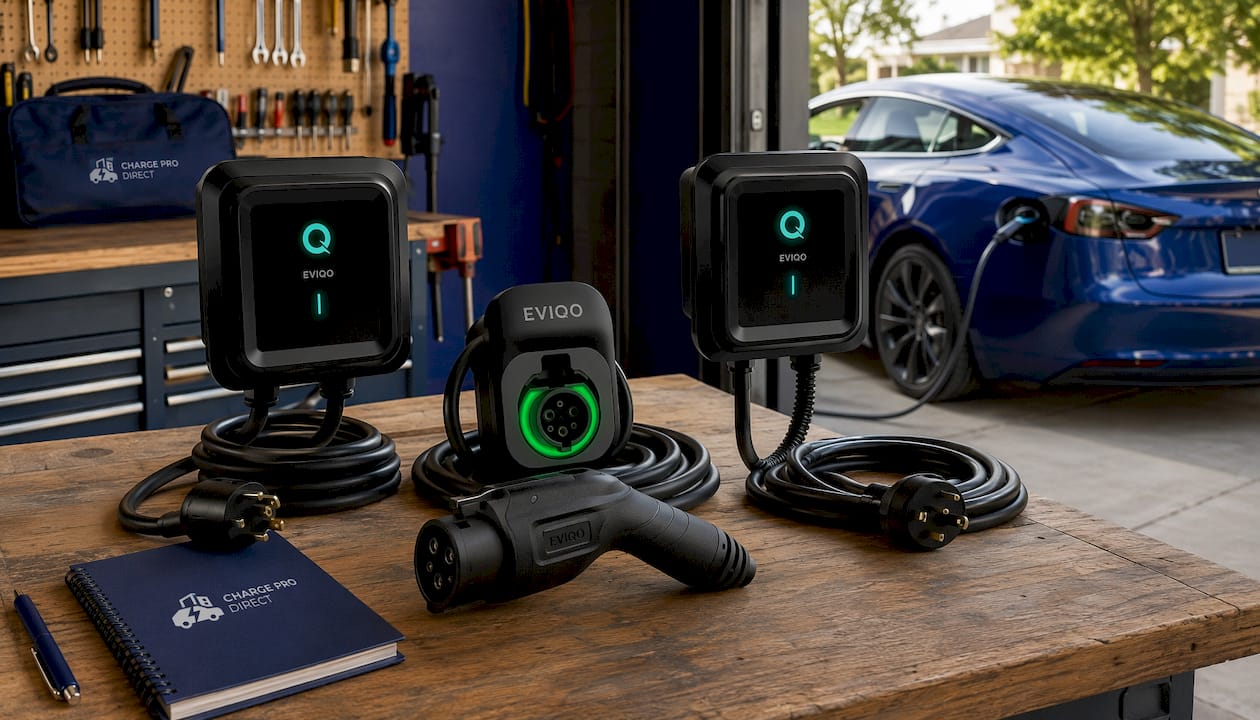 EVIQO Level 2 EV Charger, 48A (50A Max), 240V, Hardwired, J1772 for Non-Tesla EVs