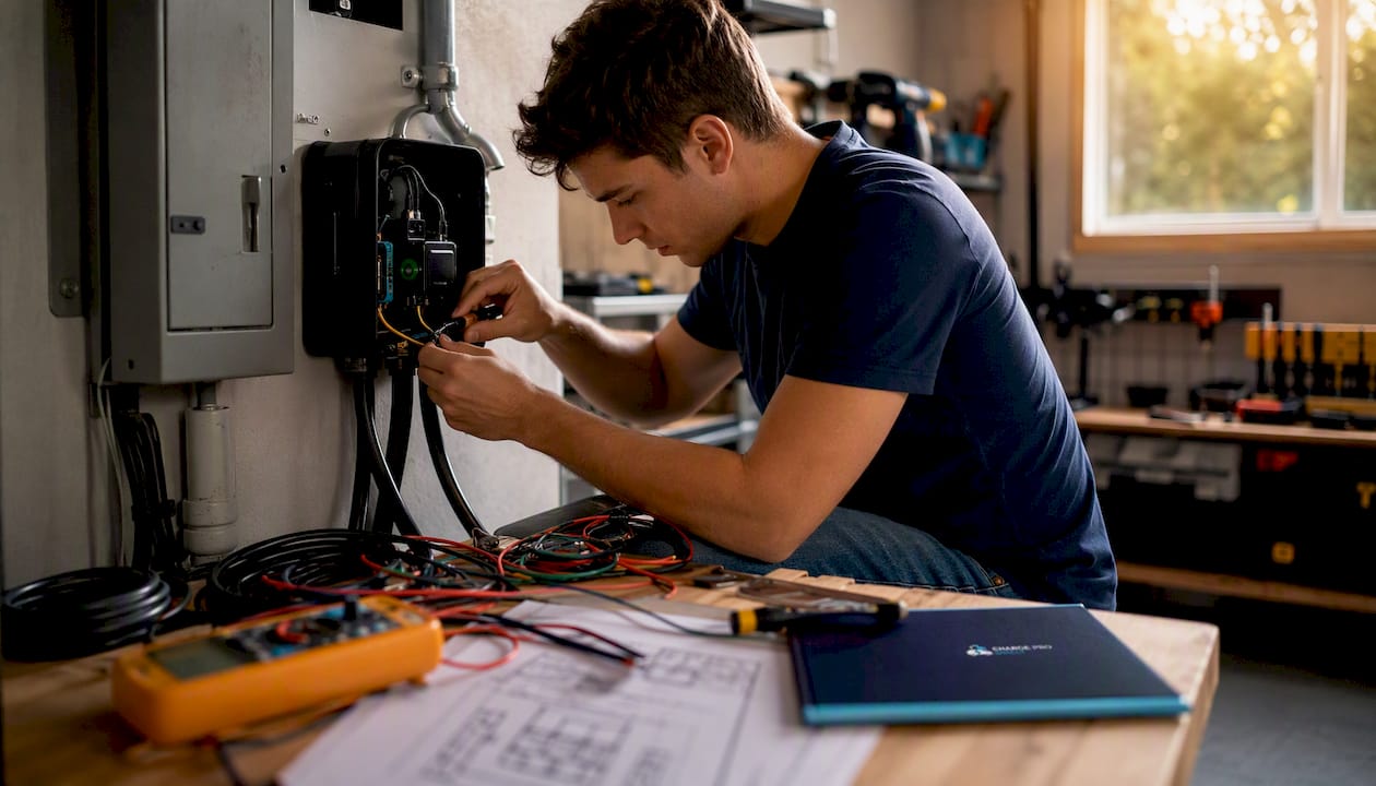 Unqualified electrician wiring EV charger circuit