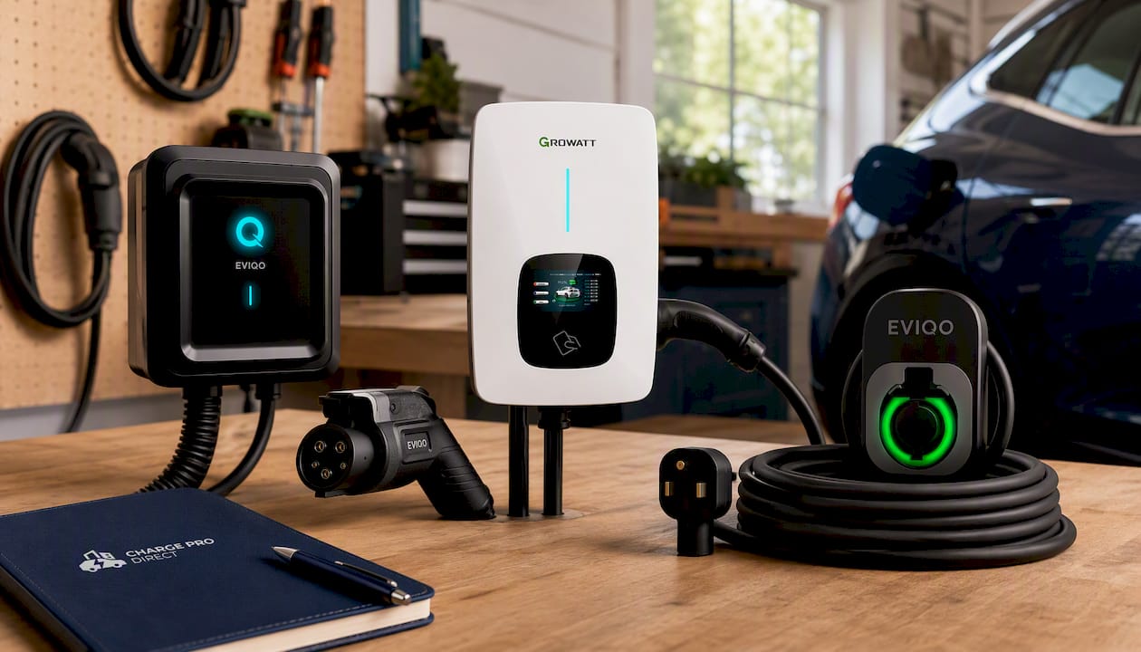 EVIQO Level 2 EV Charger, 48A (50A Max), 240V, Hardwired, J1772 for Non-Tesla EVs