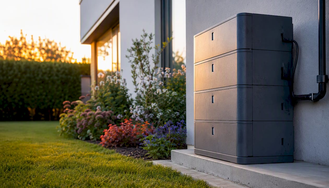 Modular home battery bank outside house