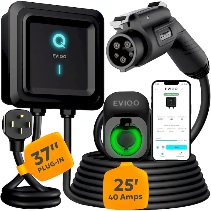 EVIQO Level 2 EV Charger 40A (9.6kW) NEMA 14-50 Plug-In | J1772 for Non-Tesla EVs