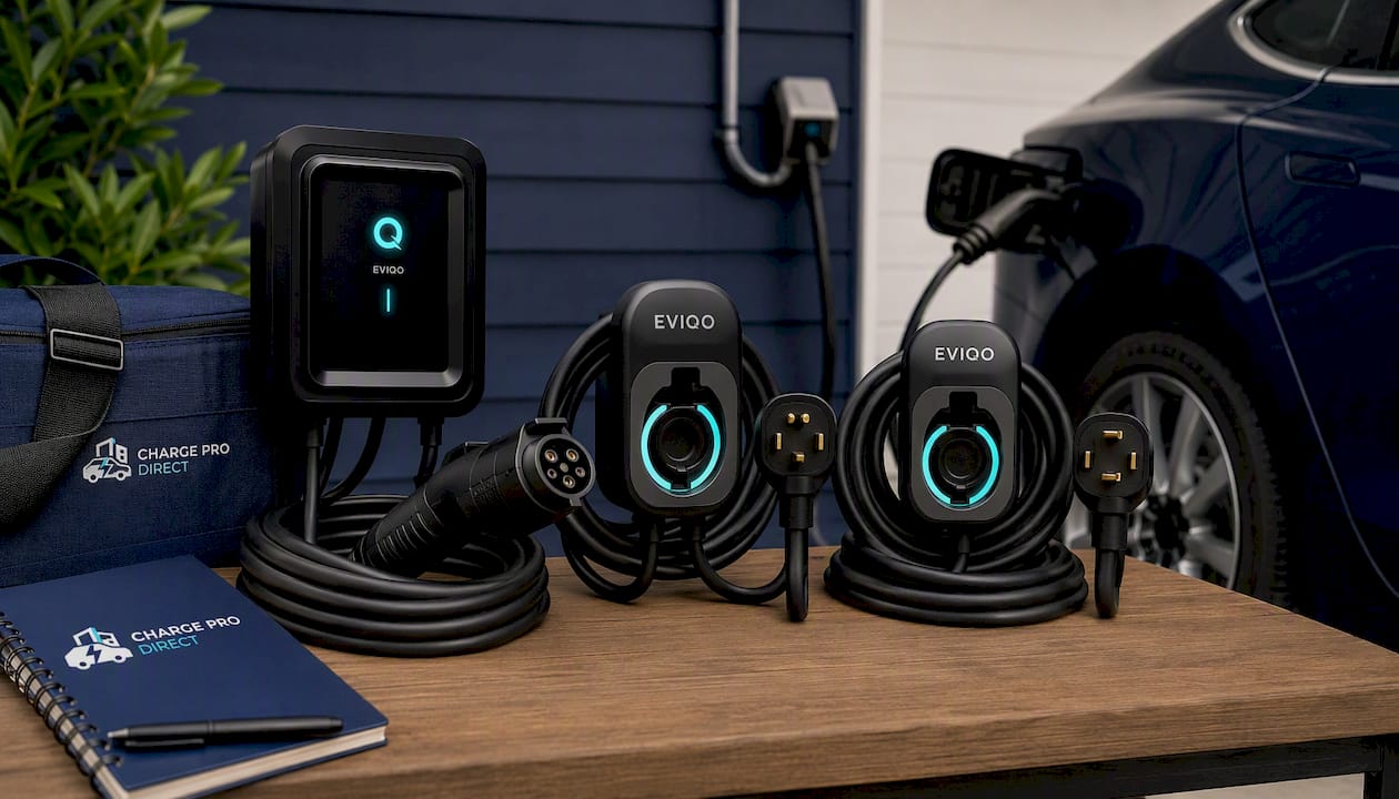 EVIQO Level 2 EV Charger, 48A (50A Max), 240V, Hardwired, J1772 for Non-Tesla EVs