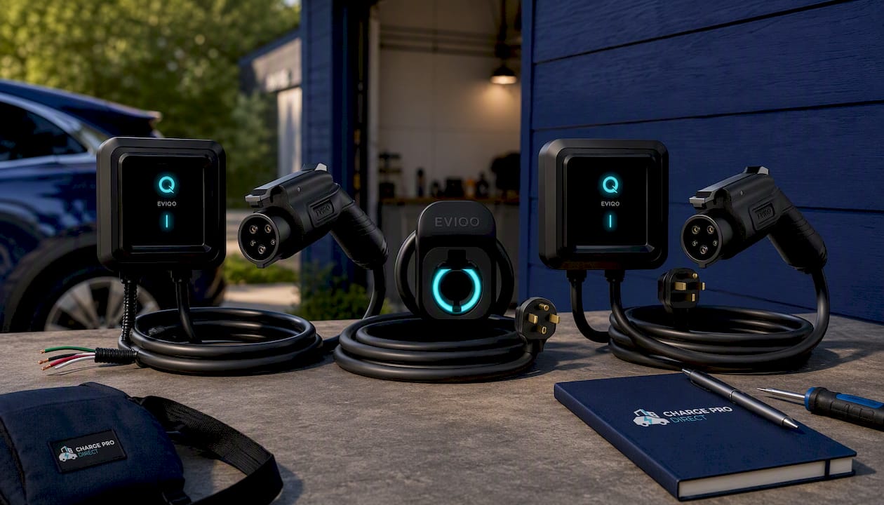 EVIQO Level 2 EV Charger, 48A (50A Max), 240V, Hardwired, J1772 for Non-Tesla EVs