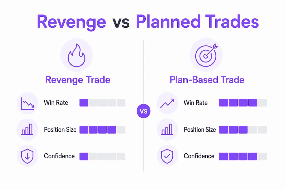 Infographic comparing revenge trades to plan-based trades