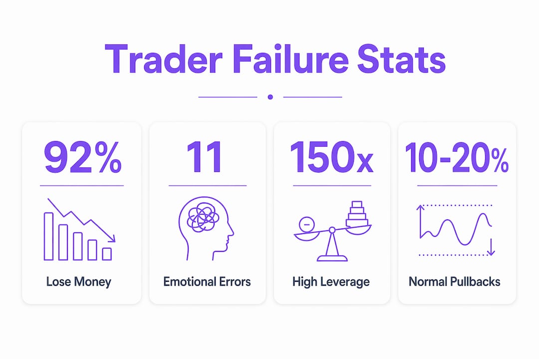 Infographic with key statistics on crypto trading failures