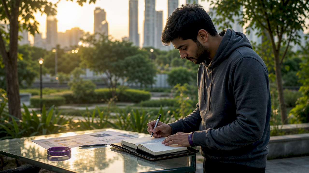 Trader organizing crypto routine on planner