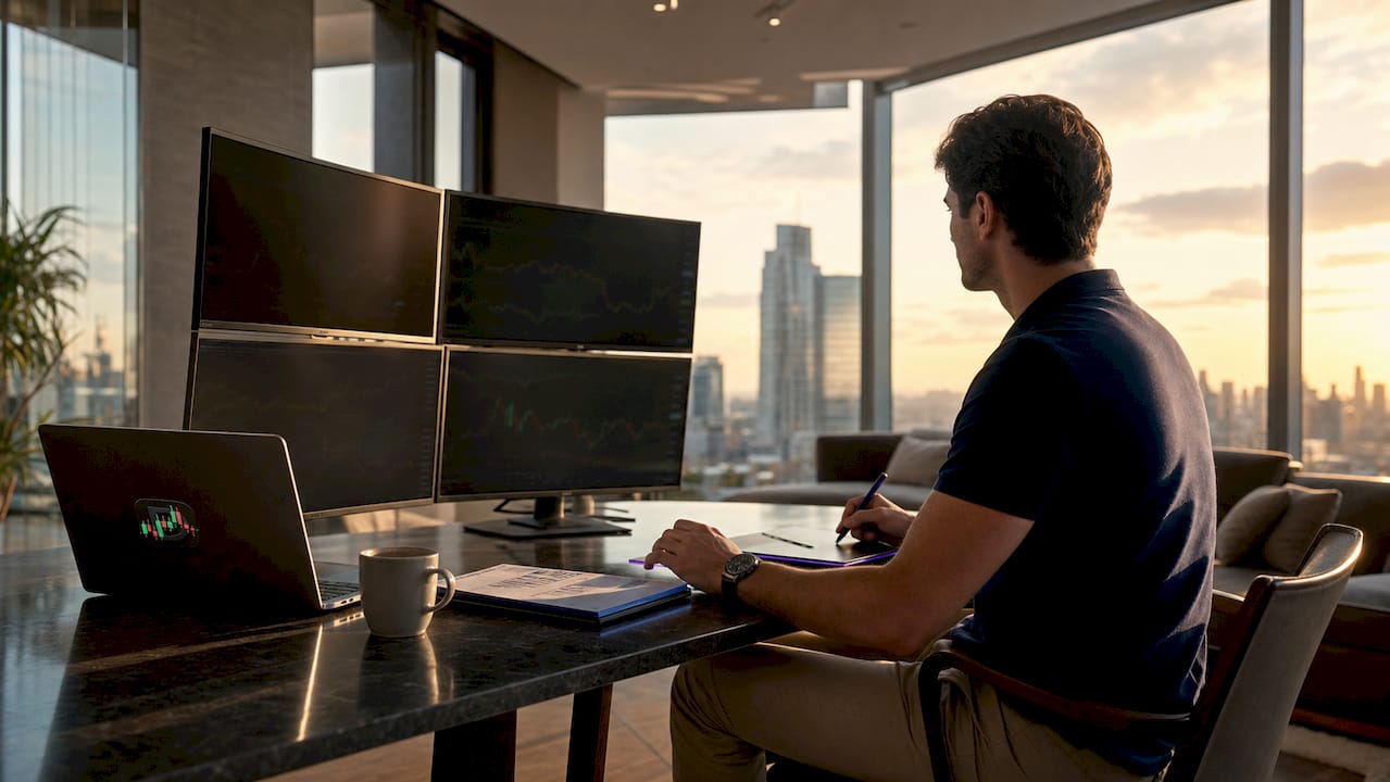 Trader studying CHoCH trading setup at home desk