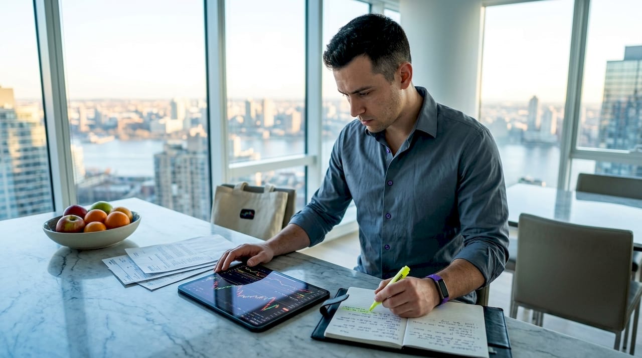 Trader analyzing candlestick chart for break of structure