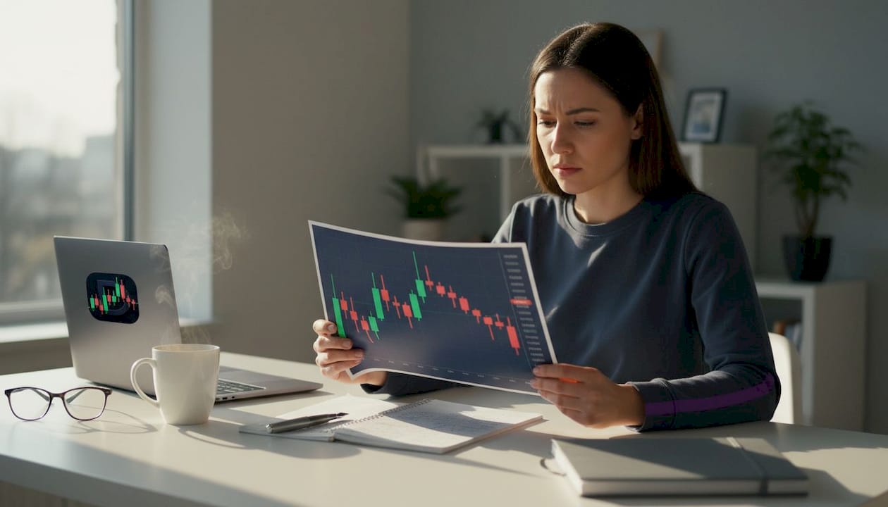 Close-up of candlestick chart with annotations