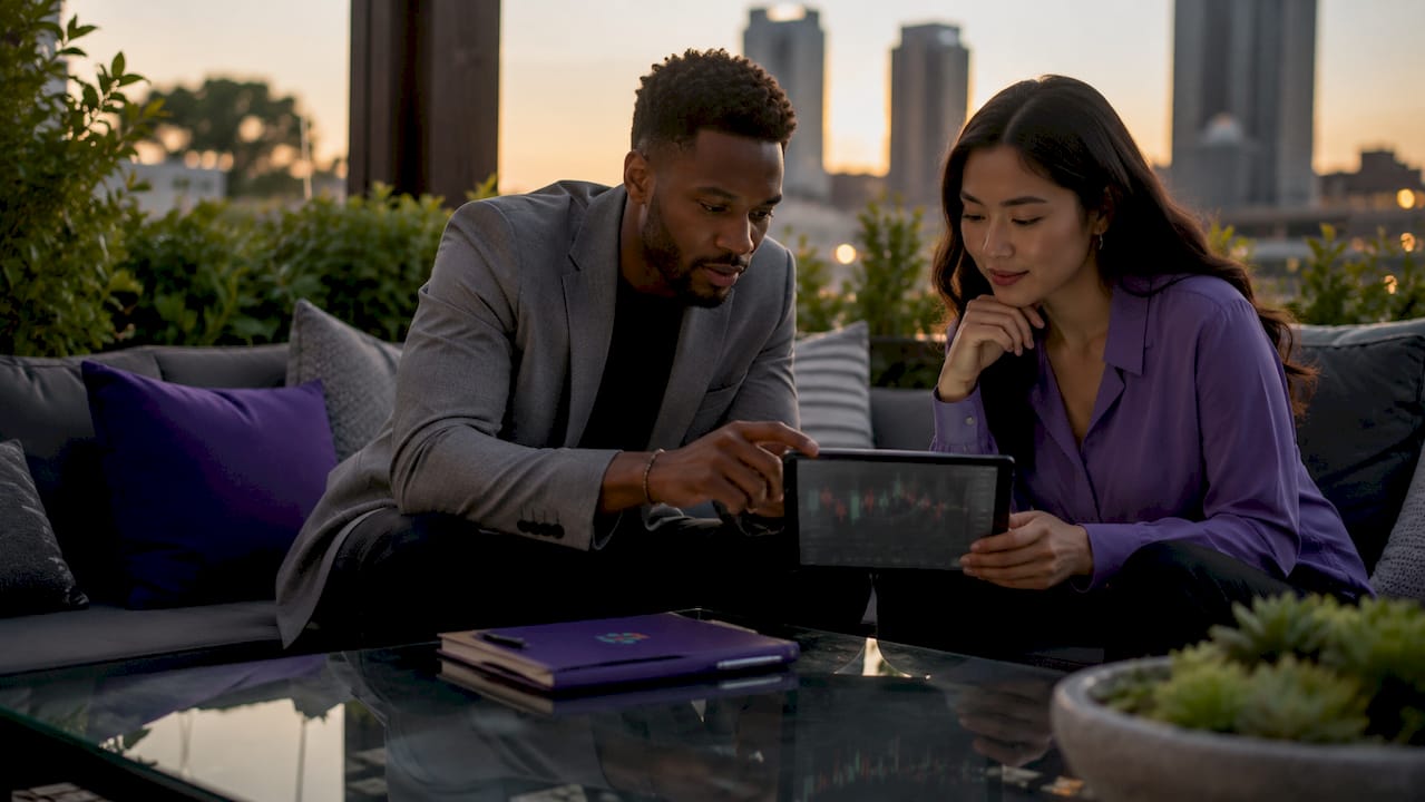 Hands pointing at tablet with liquidity sweep chart