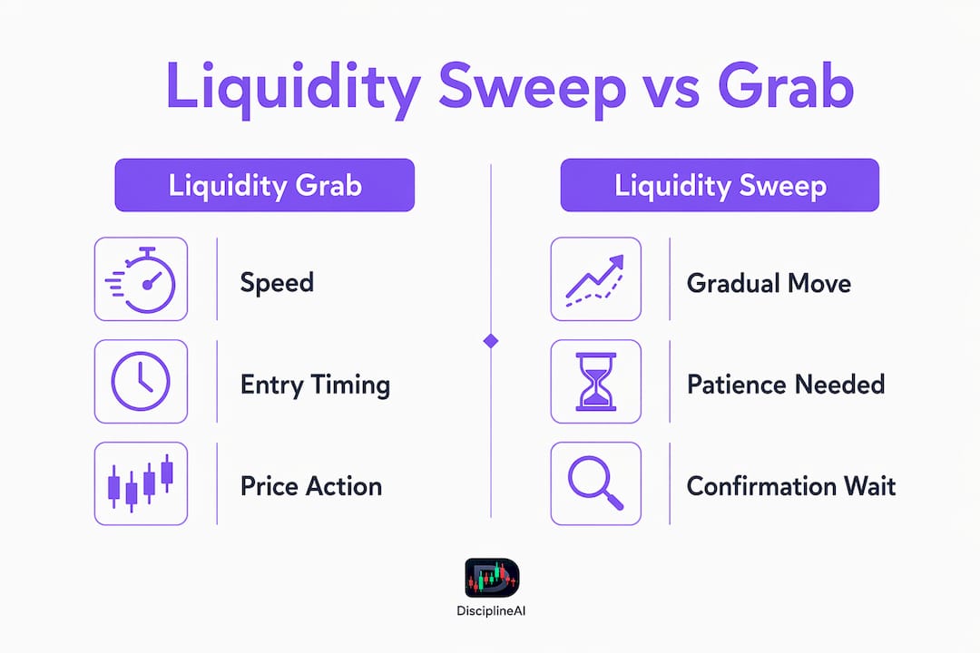 Infographic comparing liquidity sweep and liquidity grab