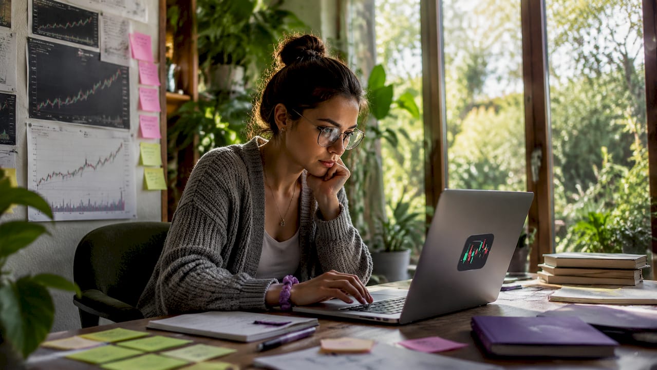 Trader analyzing fair value gaps on laptop in home office