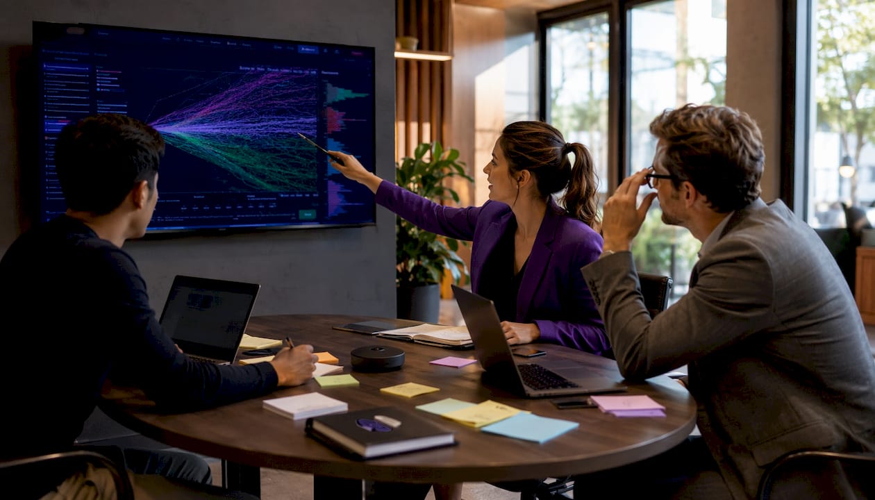 Traders analyzing Monte Carlo risk distribution graphs