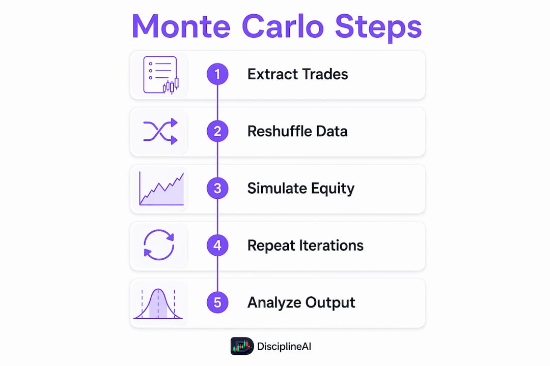 Infographic displaying Monte Carlo simulation steps in trading