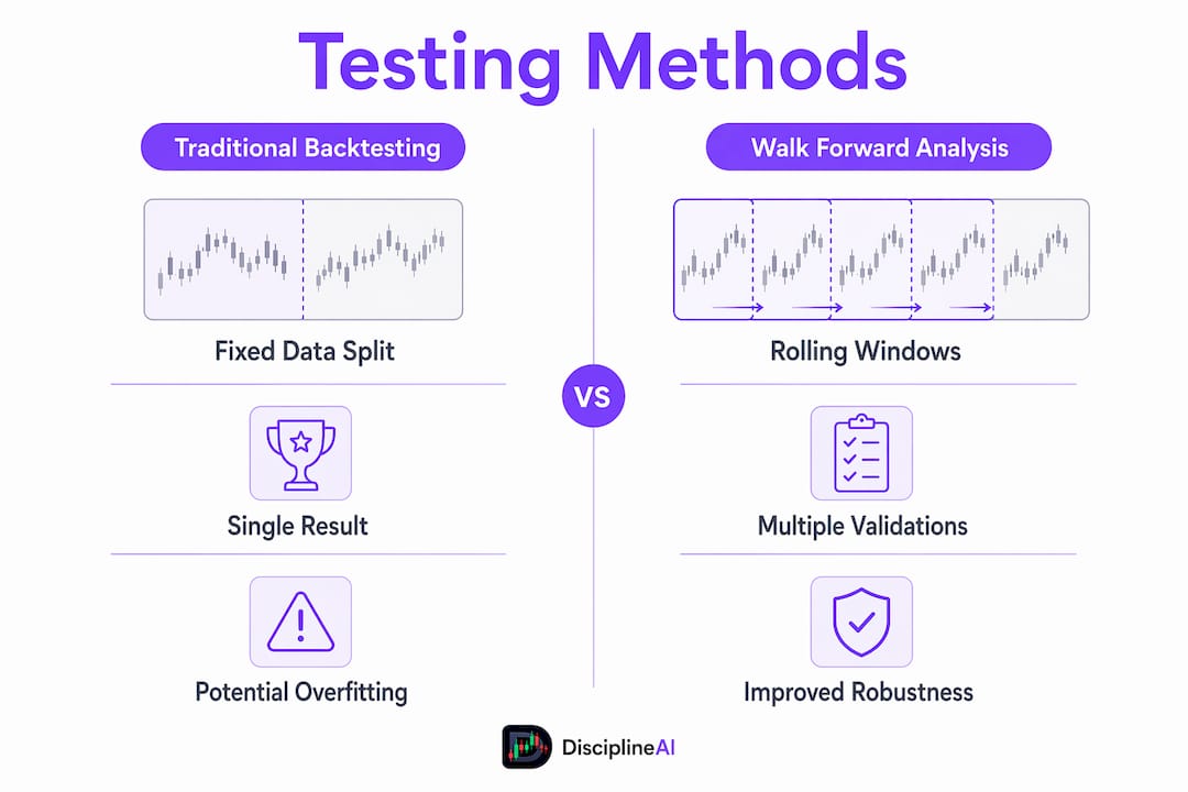 Infographic comparing backtesting and walk forward analysis