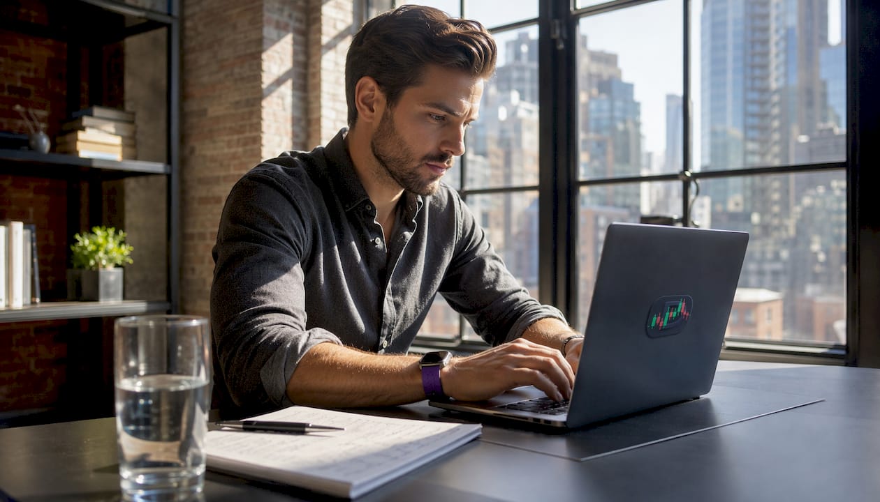 Trader placing market order at desk