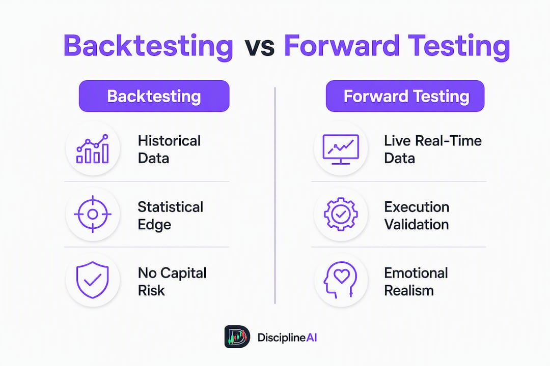Infographic comparing backtesting and forward testing