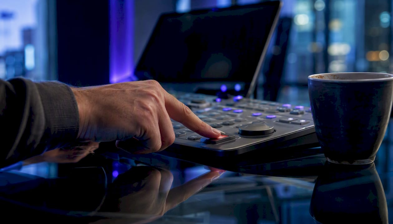 Hand pressing margin call alert button