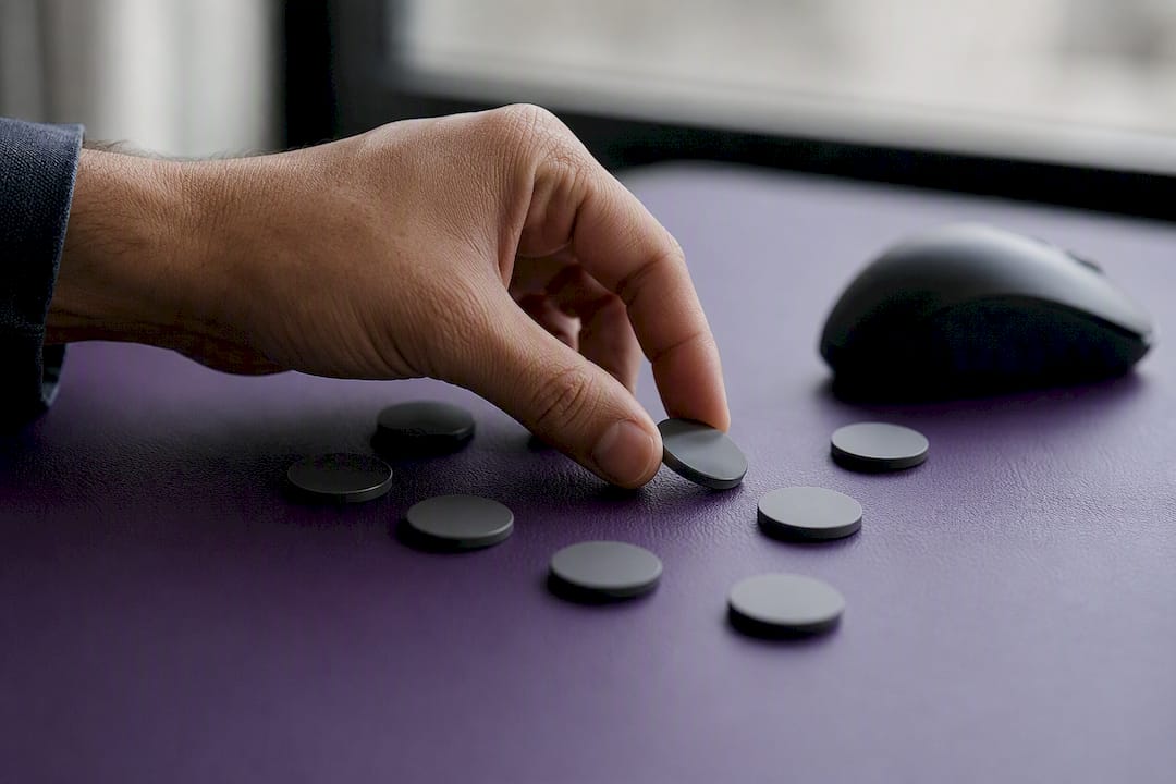 Hand adjusting markers representing multiple trades