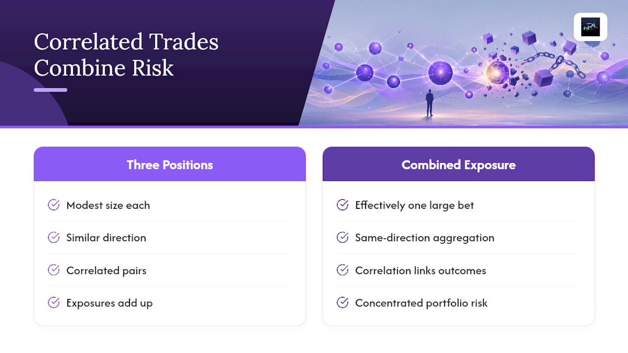Correlated trades combine into concentrated exposure