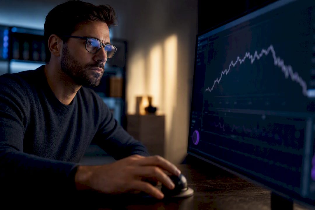 Researcher analyzing an equity curve chart