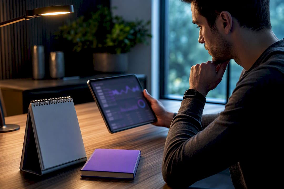 Trader reviewing weekly performance metrics