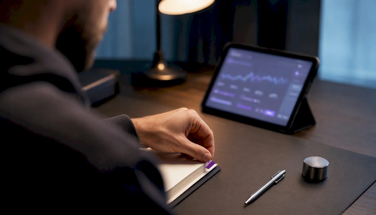 Trader tagging a trade journal during review