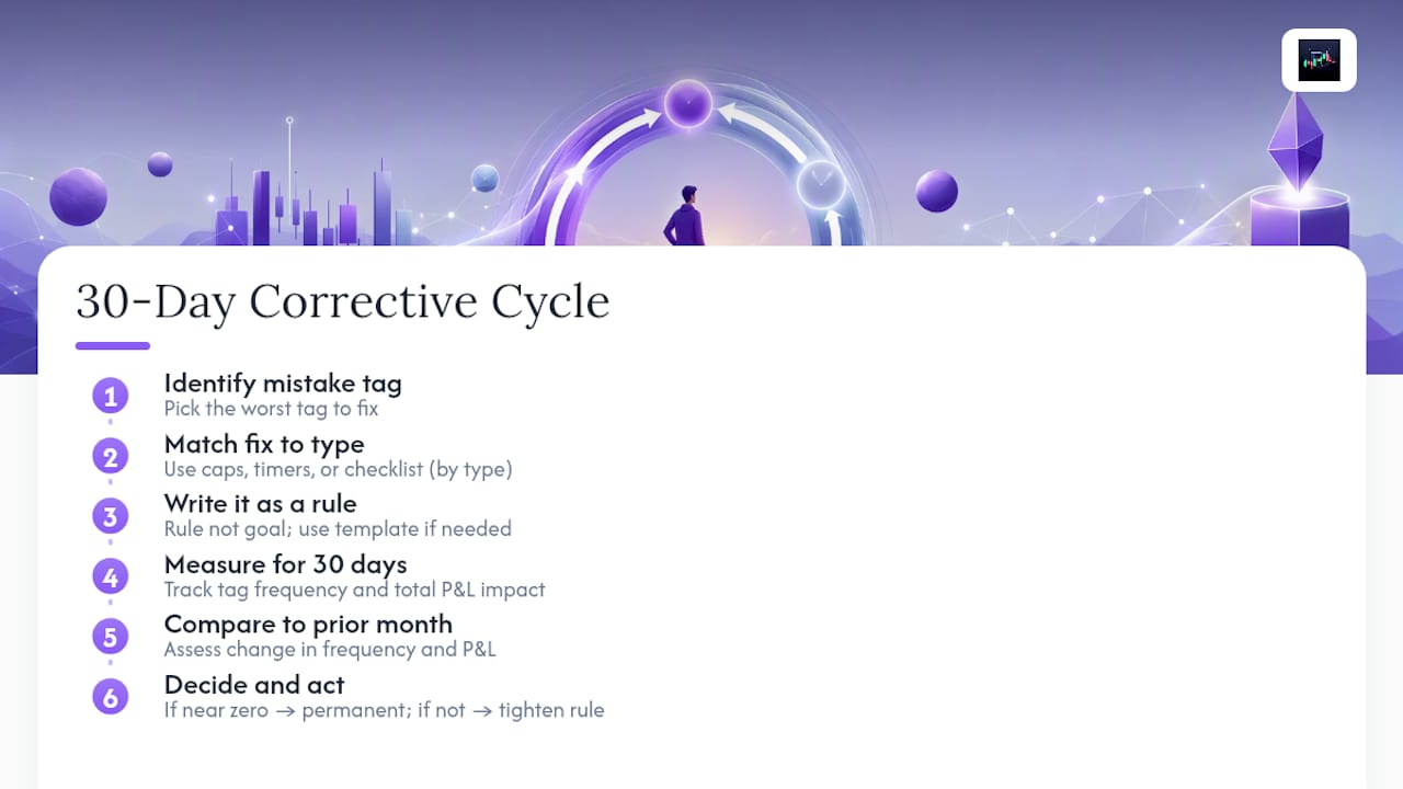 Thirty-day corrective action cycle for trading mistakes