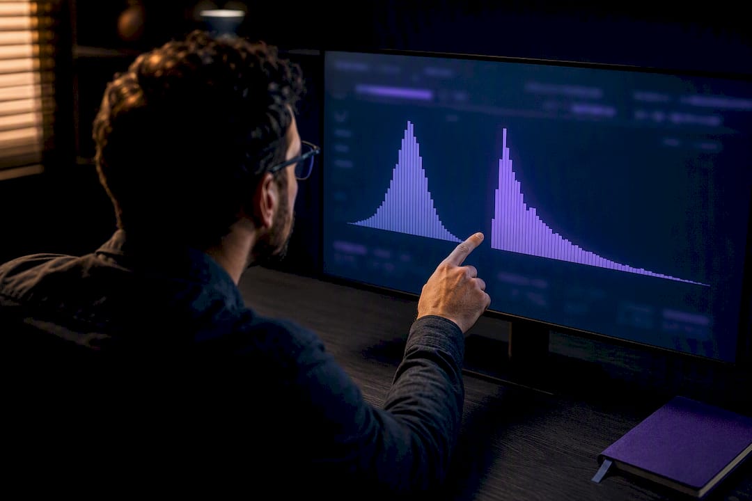 Analyst comparing trade distribution histograms