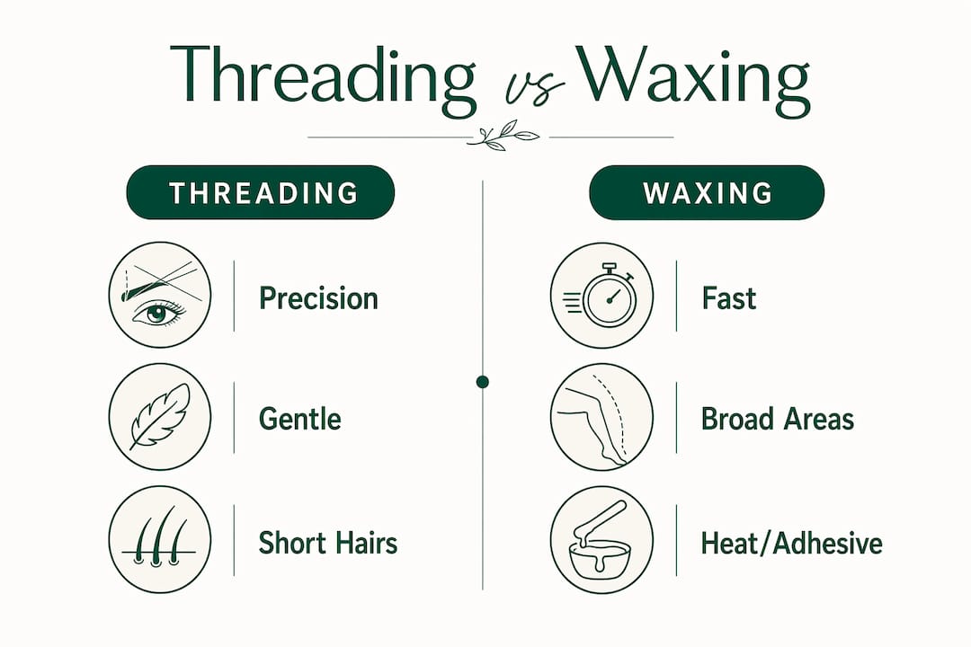 Infographic comparing threading and waxing benefits