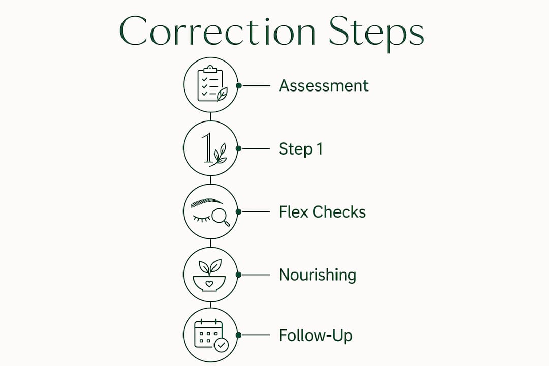 Infographic showing lash lift correction steps