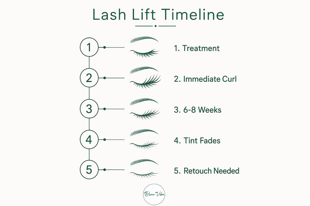 Infographic showing lash lift result timeline stages