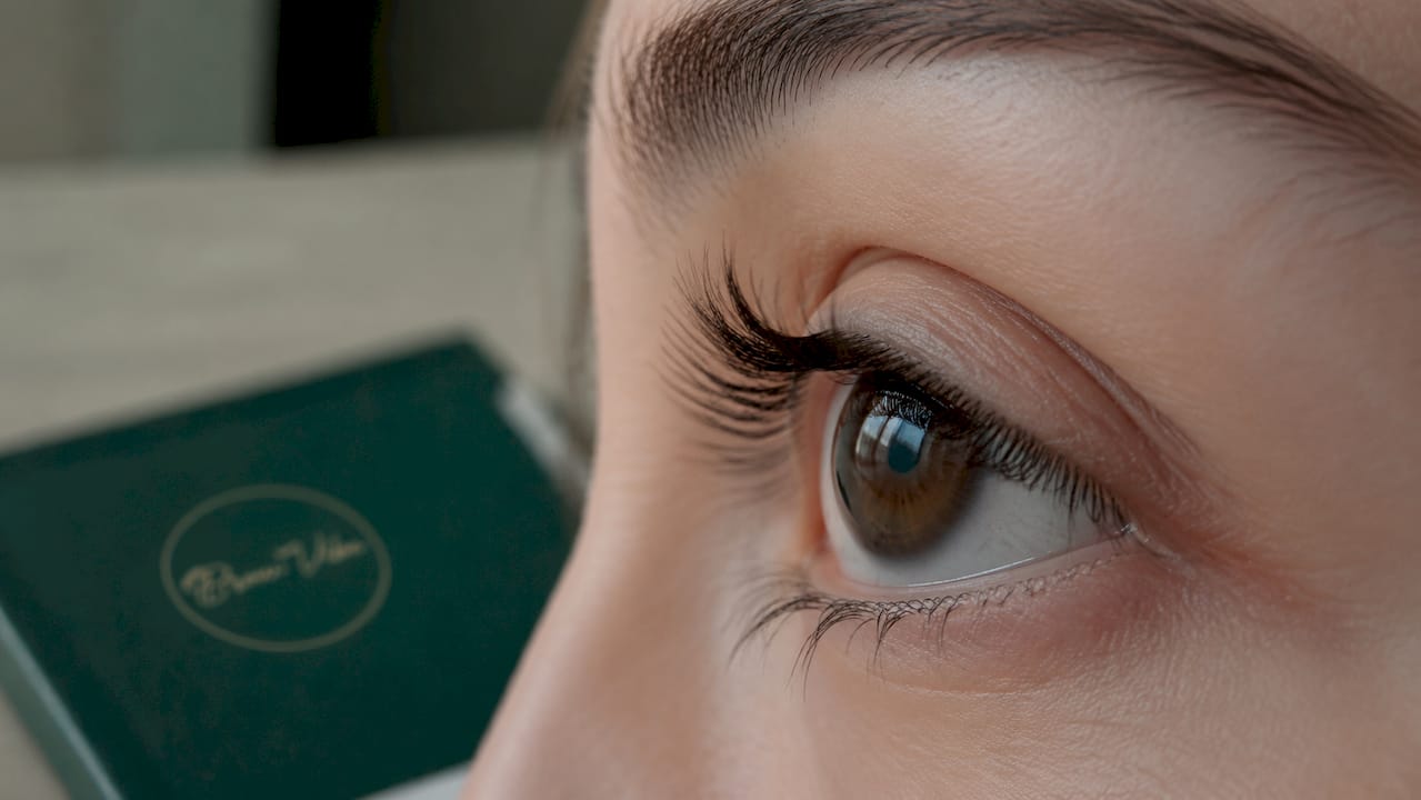 Close-up of natural eyelashes and follicle detail