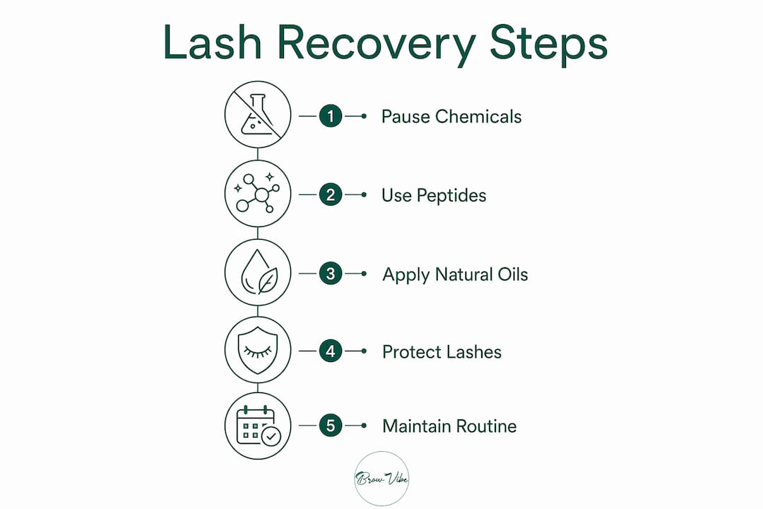 Infographic outlining five key steps for natural lash recovery