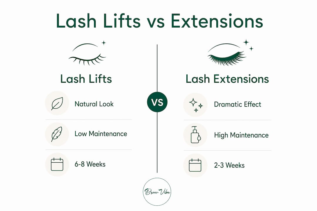 Infographic comparing lash lifts and lash extensions
