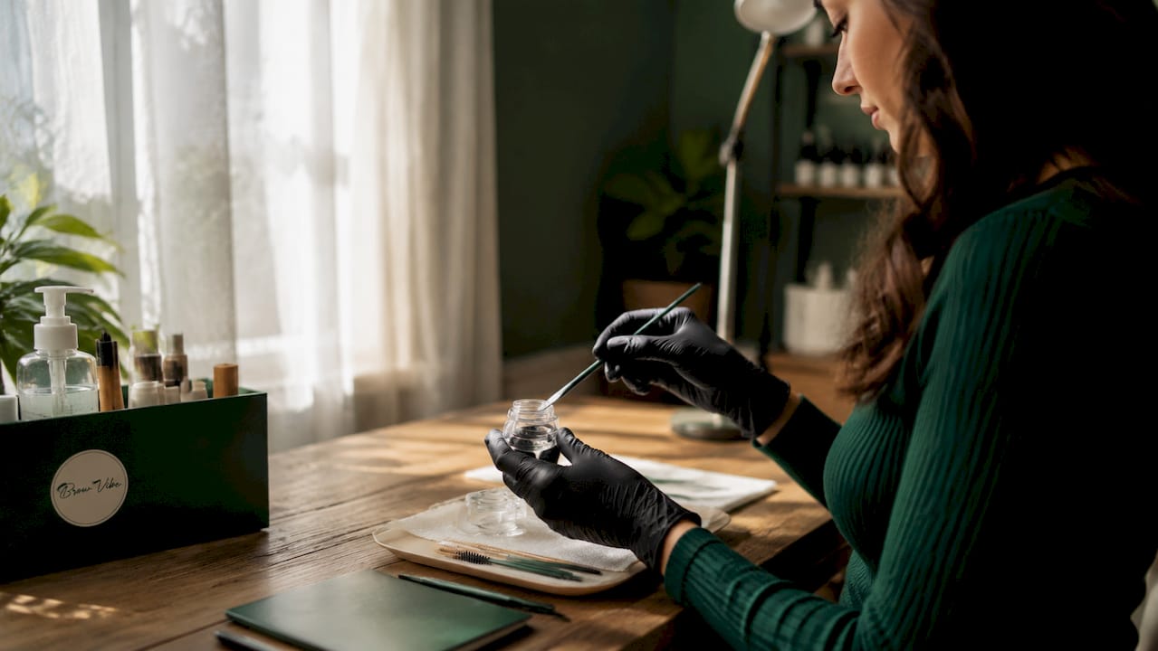 Beautician preparing lash lift chemicals